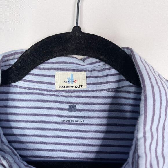 Johnnie-O Mens Large Blue Pencil Striped Original Cotton Polo Chest Pocket Golf - Picture 8 of 11